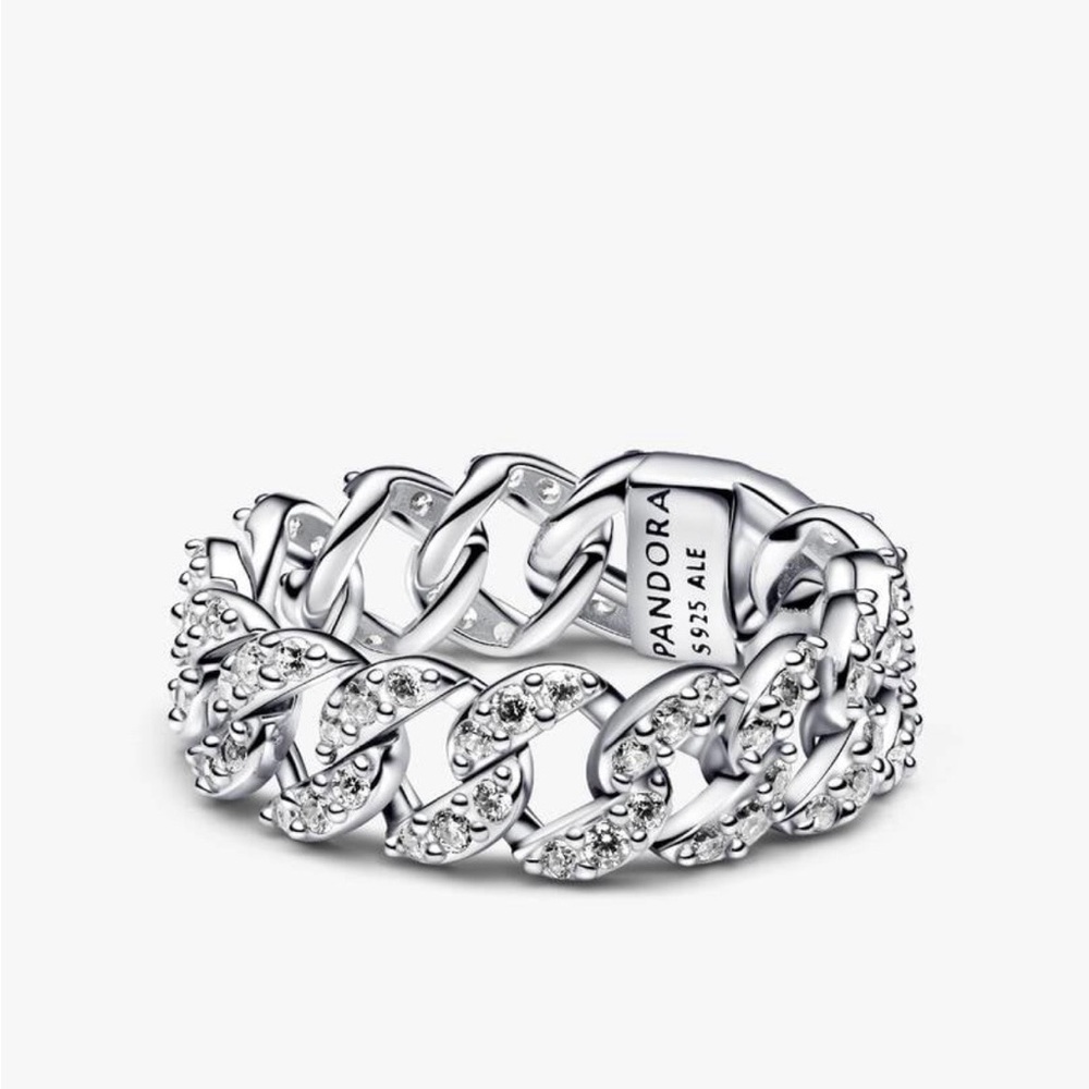 Pandora Silver Chain Link Ring w Sparkling Accents Size7
Pavé Cuban Chain ring